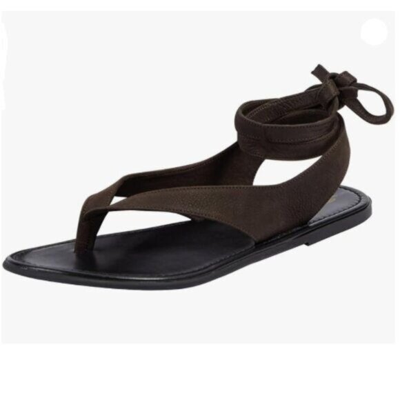 FOWT Women Split Round Toe Sandals Lace up Strappy Comfortable Flats Black - Picture 1 of 7